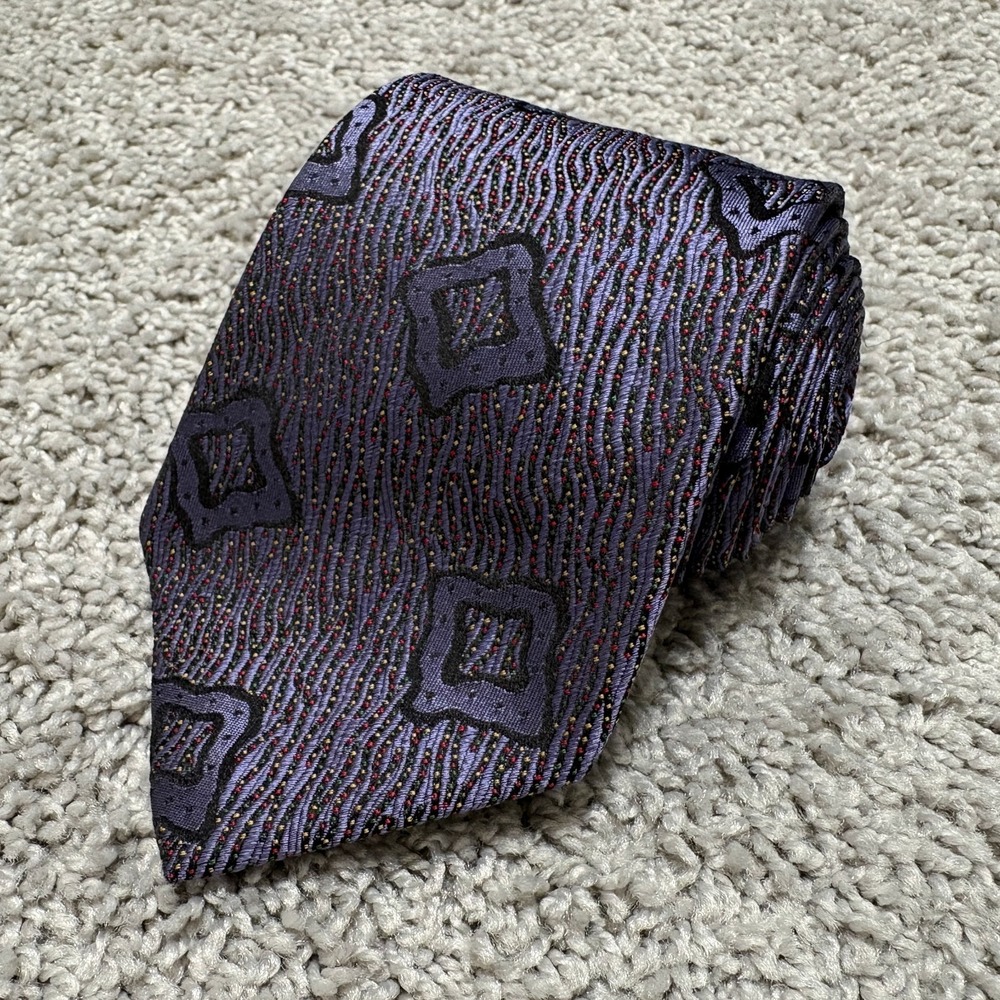 GIANNI VERSACE Tie 3.5 x 53.5" Jacquard Geo Abstract Art Pop Purple Italy Silk
